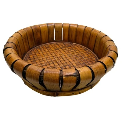 Large Rattan Bamboo Round Basket Tray Centerpiece Serving Bowl Boho Decor - Image 1 of 4