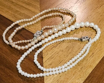 VINTAGE SCHMUCK JAPAN HALSKETTEN WEISS CREME PERLEN - Bild 1 von 4