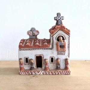 Vintage Handmade PeruvianRed Clay Terracotta Art Pottery Folk Men Church Cross - Picture 1 of 4