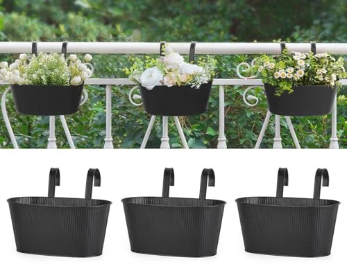  Metal Railing Planter Box 3 Pack Balcony Hanging Planter for Outdoor Plants  - Image 1 of 4