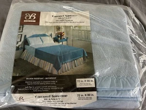 Vtg BLANKET Bibb Carousel Supreme Blue Satin Trim 72x90” Twin Double, Sealed Bag - Picture 1 of 4