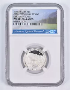 2014-S Silver PF70 Great Smoky Mountains Quarter Limited Edition NGC - Picture 1 of 5
