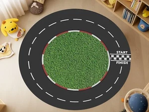 Alfombra de pista de carreras, línea de inicio, línea de acabado, alfombra de habitación para niños, alfombra redonda, alfombra de área Racetrak - Imagen 1 de 12