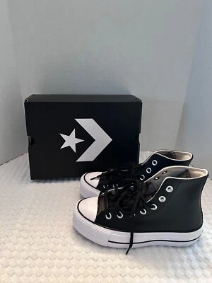 Talla 6-Cuero Converse Chuck Taylor All Star Lift Alto Negro Blanco W Foto 1 de 4