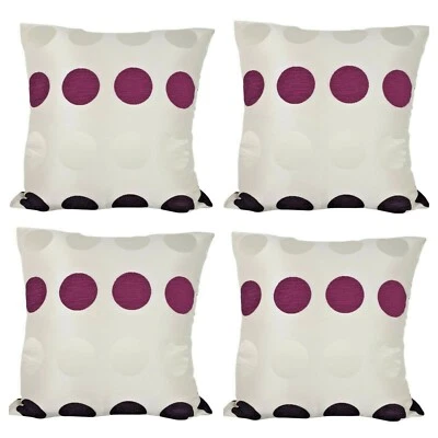 PACK OF 4 FILLED Cushion White With Purple Circle Detail - 18x18" / 45x45cm - Image 1 of 4