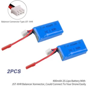 2pcs 400mAh 2S 7.4V 30C LiPo Battery Pack W/ JST Plug for Micro FPV Racing Drone - Picture 1 of 7