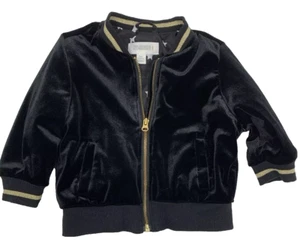 Gymboree Baby Girls 3-6 Months Black Velour Bomber Jacket with Gold Trim - Picture 1 of 7
