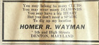 Denton Maryland Vintage Print Ad Homer Wayman 1947