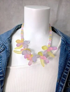 Cute Frosty Beaded Fruit Salad Necklace Pastel Pink Yellow Purple 20" Vintage - Picture 1 of 8