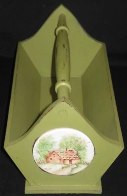 Примитивный состаренный зеленый держатель для посуды коробка для переноски фарфор с ручной росписью - Изображение 1 из 4