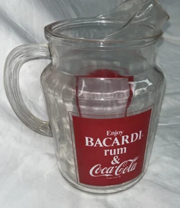 Vintage Enjoy Bacardi And Coca-Cola Coke Glass Bar Pitcher 9" Tall 6" Wide 335 - Picture 1 of 5