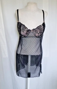 Gilligan & O’Malley Push Up Black Lace & Mesh Nylon Nightie Nightgown Womens L - Picture 1 of 7