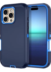 iPhone 16 Pro Phone Case 3-Layer Full Body Protection Heavy Duty, Navy Blue - Picture 1 of 7