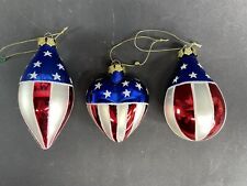 USA Red White Blue Christmas Glass Ornaments Hand Painted