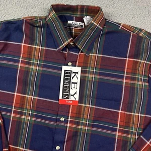 Camisa Vintage Key Elements Años 90 Botón Cuadros Azul Rojo Manga Larga Grande Nueva de Lote Antiguo - Imagen 1 de 7