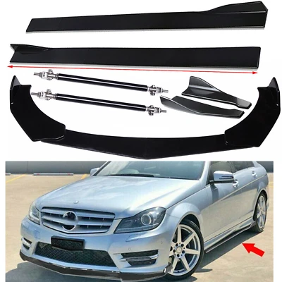 For Mercedes Benz C200 C300 Front Bumper Lip Splitter + Side Skirt +Strut Rod Foto 1 de 4