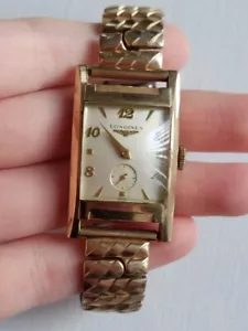 Vintage men's Longines Gold Filled Rectangle Bezel Watch Bracelet Band Working - Picture 1 of 9