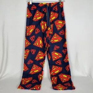 Superman Adult Logo Elastic Waist Drawstring Fleece Pants Pajama Lounge Size M - Picture 1 of 6