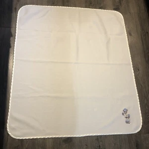 Kids Line Baseball Bear Cream Beige Fleece Baby Blanket Satin Trim 32x42 Vintage - Picture 1 of 5
