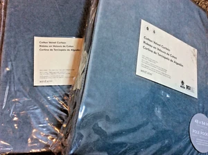 West Elm Two (2) Cotton Velvet Curtains 48x84 Ocean Blue NWT! Drapes - Picture 1 of 1