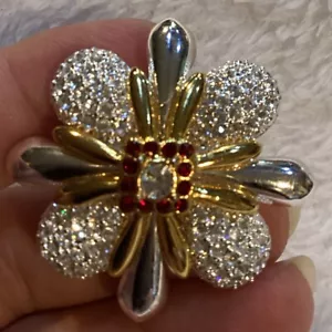 Joan Rivers Gold And Silver Tone Cross Brooch Ruby Rhinestone Accents Vintage - Picture 1 of 6