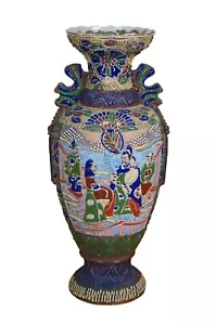 Antico vaso giapponese Meiji Moriage Satsuma saggio mantello balaustra 17" - Foto 1 di 12