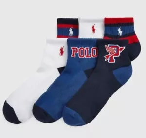 POLO RALPH LAUREN PERFORMANCE SPORT Socks Mens 6 Pairs 10-13 P Wing Blue Red - Picture 1 of 3