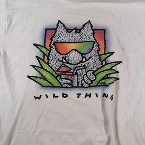 Vintage 90s Skater Graphic Tee Wild Thing T-Shirt Mens Large White Festival - Picture 1 of 11