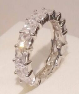 3 Ct Princess Eternity Band Stackable Wedding Ring simulated Diamonds Sterling