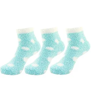 Super Soft Warm Microfiber Cozy Fuzzy Stripe/Polka Dot Socks Light Blue - Picture 1 of 6