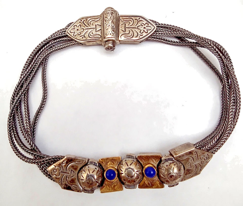 bracciale Greco 1960 maglie multiple in argento sterling 925 lapislazzuli e oro - Immagine 1 di 4
