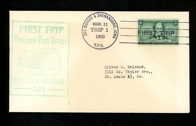 US Postal History HPO Trip 1 3/11/1950 Des Moines IA & Shenandoah IA Rt. 71 - Image 1 of 2