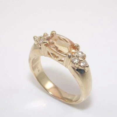 Solid 14K Gold Orange Topaz Diamond Ring Size 8.5 - Image 1 of 4