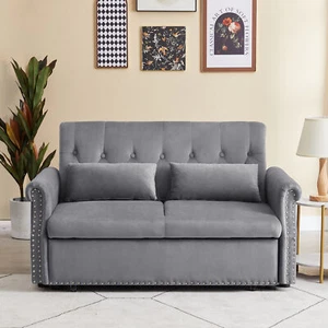 Artemax 55'' Modern Shiny Velvet Convertible Loveseat Sleeper Sofa Couch w/ 2 Lu - Picture 1 of 12