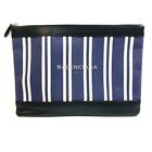 BALENCIAGA 420407 Striped logo Navy clip M Large pouch Clutch bag Navy x Black