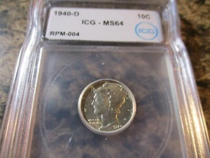 1940-D MERCURY DIME RARE RPM # 4 D OVER D ICG MS64 RPM-004     0601 - Picture 1 of 3