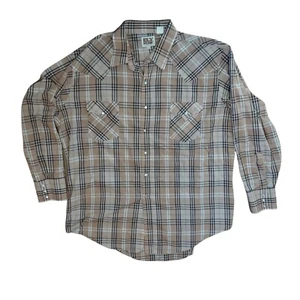 Ely Cattleman Men's Pearl Snap Up Plaid Western Shirt Long Sleeve XXL 2XL Brown - Picture 1 of 6