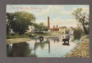 Waterloo IOWA 1910 MOLINO DE PAPEL Fábrica Río PUENTE Vacas IA B1 - Imagen 1 de 2