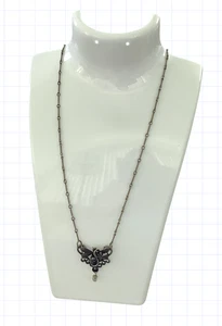 Mary DeMarco La Contessa Bee 18" Pewter Necklace w/ Crystal & Black Gems - Picture 1 of 11