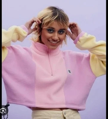 NWT Lucy & Yak Blake Fleece Retro Pink Yellow Lilac Colour Block Quarter Zip L - Image 1 of 2