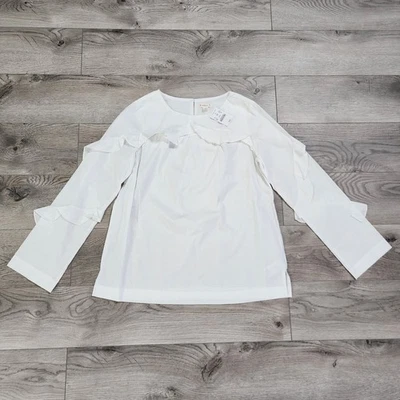 Crewcuts Girls White Ruffle Top Cotton Long Sleeve Size 14 MSRP $40 NWT - Image 1 of 4