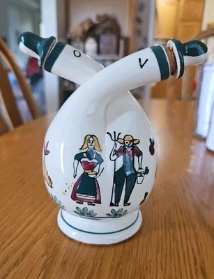 Vintage Una Pieza Vinagre y Aceite Cruet Cerámica Tulipanes Granja Europea Pareja 6.25" Foto 1 de 4