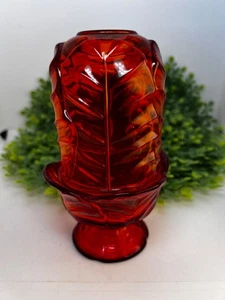 Vintage Viking Glass Fairy Lamp Orange Persimmon Cabbage Leaf 7" - Picture 1 of 14