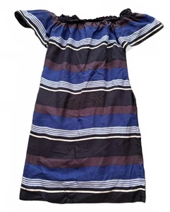 Banana Republic Silk Dress Small Striped Off The Shoulder Blue Black Purple - Picture 1 of 7