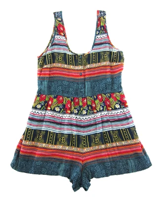 MINKPINK Rayón Azul Rojo Amarillo Floral Sin Mangas Bolsillo Pantalones Cortos Mameluco Mono S Foto 1 de 4