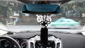 A Set Car Rearview Mirror Charms Vip Gift White Kin Rope & Black Chinese Knot - Picture 1 of 12