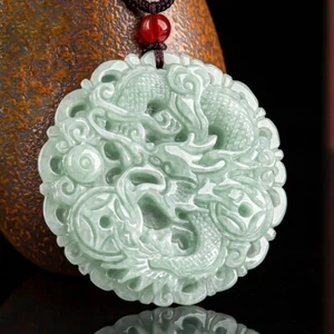 Natural Burma Jade Dragon Phoenix Necklace Pendant for Men Women - Picture 1 of 6