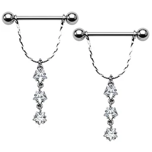 Body AccentzTM Nipple Ring Bars Dangle Stars Body Jewelry Pair 14 gauge - Picture 1 of 1
