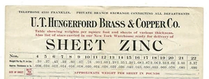 1930s U.T. Hungerford Brass & Copper Co Stylized Brochure-Sheet Zinc Size Chart - Picture 1 of 5