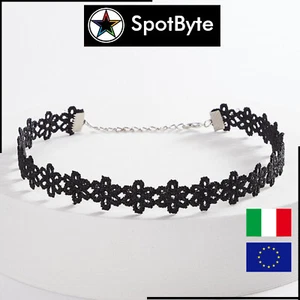 Collana Donna Fascia Girocollo con Motivo Floreale Tutto Nero Elastico - Foto 1 di 1